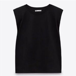 (S) Zara Black Boxy cotton loose Tank top